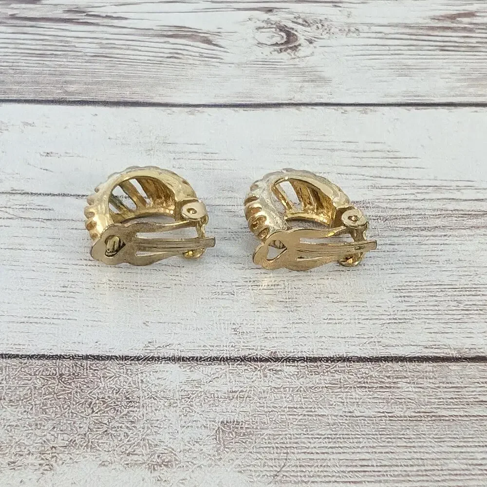 Vintage Clip On Earrings Gold Tone Cut Out Half Hoops - Condition Issues